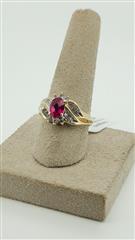 Synthetic Ruby Lady's Stone & Diamond Ring 18 Diamonds .60 Carat T.W.